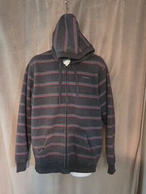 O'Neill Men's Large Charcoal Zip Hoodie with Red Stripe Detail